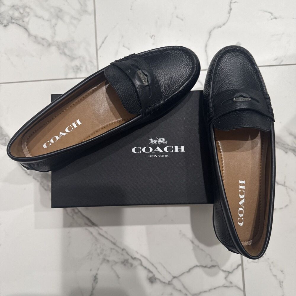 NIB Coach Penny Pebble Grain Leather Loafers 6.5M Black